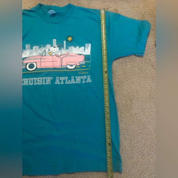 Vintage Snoopy Charles M Schulz Artex T-Shirt 1971 Atlanta Adult Size L Teal - Picture 5 of 6